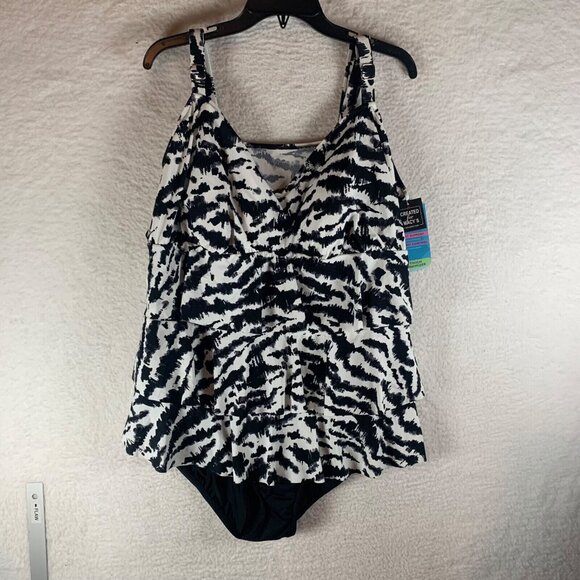 Swim Solutions Womens Tummy Control Tiered V-Neck Fauxkini Swimsuit Size 24W NWT - Picture 1 of 9